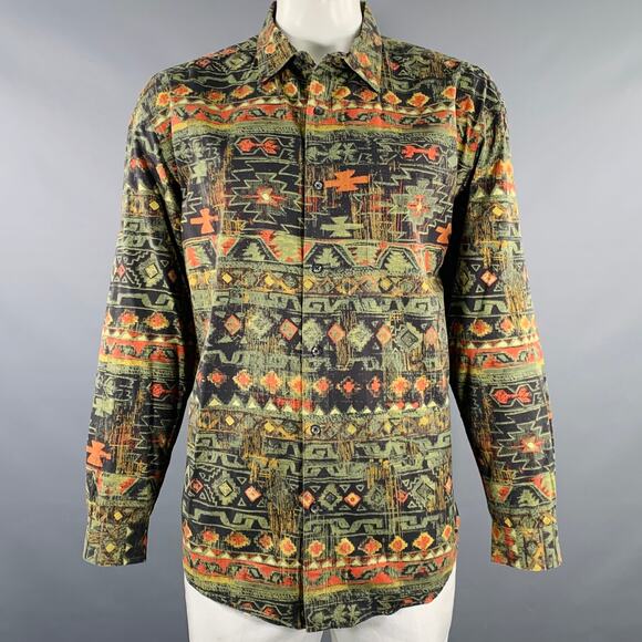 THE TERRITORY AHEAD Size XL Green Orange Abstract Cotton Long Sleeve Shirt - Picture 1 of 6